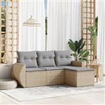 vidaXL 4-delige Loungeset met kussens poly rattan beige