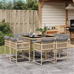 vidaXL 9-delige Tuinset met kussens poly rattan gemengd beige