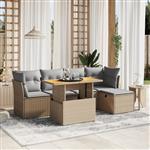 vidaXL 6-delige Loungeset met kussens poly rattan beige