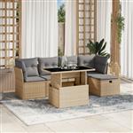 vidaXL 6-delige Loungeset met kussens poly rattan beige