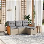 vidaXL 4-delige Loungeset met kussens poly rattan gemengd beige