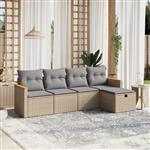 vidaXL 5-delige Loungeset met kussens poly rattan gemengd beige