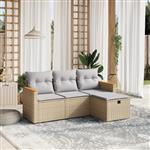 vidaXL 4-delige Loungeset met kussens poly rattan gemengd beige