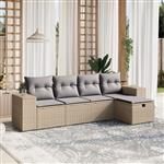 vidaXL 5-delige Loungeset met kussens poly rattan gemengd beige