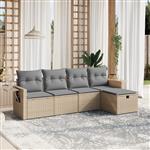 vidaXL 5-delige Loungeset met kussens poly rattan gemengd beige