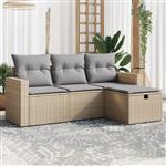 vidaXL 4-delige Loungeset met kussens poly rattan gemengd beige