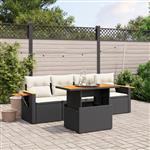 vidaXL 5-delige Loungeset met kussens poly rattan zwart