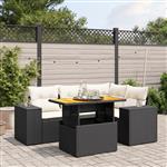 vidaXL 5-delige Loungeset met kussens poly rattan zwart