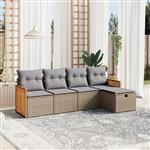 vidaXL 5-delige Loungeset met kussens poly rattan gemengd beige