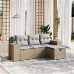 vidaXL 4-delige Loungeset met kussens poly rattan gemengd beige