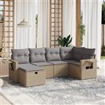 vidaXL 6-delige Loungeset met kussens poly rattan gemengd beige