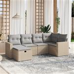 vidaXL 6-delige Loungeset met kussens poly rattan gemengd beige