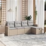 vidaXL 5-delige Loungeset met kussens poly rattan gemengd beige