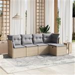 vidaXL 5-delige Loungeset met kussens poly rattan gemengd beige