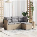 vidaXL 4-delige Loungeset met kussens poly rattan gemengd beige