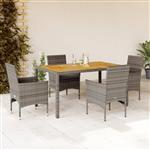 vidaXL 5-delige Loungeset met kussens poly rattan en acaciahout grijs