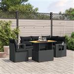 vidaXL 6-delige Loungeset met kussens poly rattan zwart