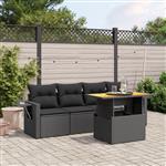 vidaXL 5-delige Loungeset met kussens poly rattan zwart