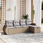 vidaXL 5-delige Loungeset met kussens poly rattan gemengd beige