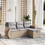 vidaXL 4-delige Loungeset met kussens poly rattan gemengd beige