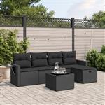 vidaXL 6-delige Loungeset met kussens poly rattan zwart