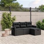 vidaXL 4-delige Loungeset met kussens poly rattan zwart