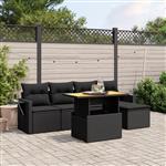 vidaXL 6-delige Loungeset met kussens poly rattan zwart