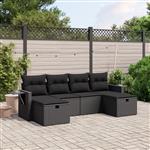 vidaXL 6-delige Loungeset met kussens poly rattan zwart