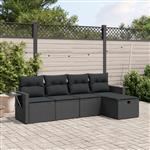 vidaXL 5-delige Loungeset met kussens poly rattan zwart