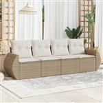 vidaXL 4-delige Loungeset met kussens poly rattan beige