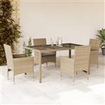 vidaXL 5-delige Tuinset met kussens poly rattan en glas beige