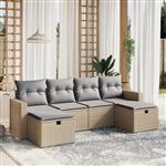 vidaXL 6-delige Loungeset met kussens poly rattan gemengd beige