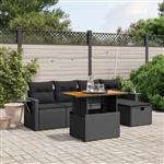 vidaXL 6-delige Loungeset met kussens poly rattan zwart