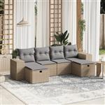 vidaXL 6-delige Loungeset met kussens poly rattan gemengd beige