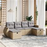 vidaXL 6-delige Loungeset met kussens poly rattan gemengd beige