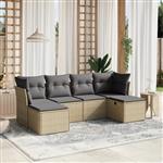 vidaXL 6-delige Loungeset met kussens poly rattan gemengd beige