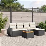 vidaXL 6-delige Loungeset met kussens poly rattan zwart