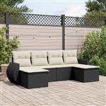 vidaXL 6-delige Loungeset met kussens poly rattan zwart