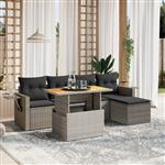 vidaXL 6-delige Loungeset met kussens poly rattan grijs