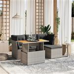 vidaXL 6-delige Loungeset met kussens poly rattan grijs