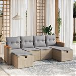 vidaXL 6-delige Loungeset met kussens poly rattan gemengd beige