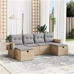 vidaXL 6-delige Loungeset met kussens poly rattan gemengd beige