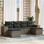 vidaXL 6-delige Loungeset met kussens poly rattan grijs