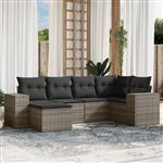 vidaXL 6-delige Loungeset met kussens poly rattan grijs