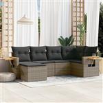 vidaXL 6-delige Loungeset met kussens poly rattan grijs