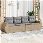 vidaXL 4-delige Loungeset met kussens poly rattan beige