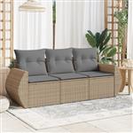 vidaXL 3-delige Loungeset met kussens poly rattan beige