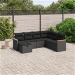 vidaXL 7-delige Loungeset met kussens poly rattan zwart