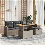 vidaXL 6-delige Loungeset met kussens poly rattan grijs