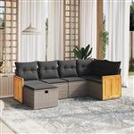 vidaXL 6-delige Loungeset met kussens poly rattan grijs